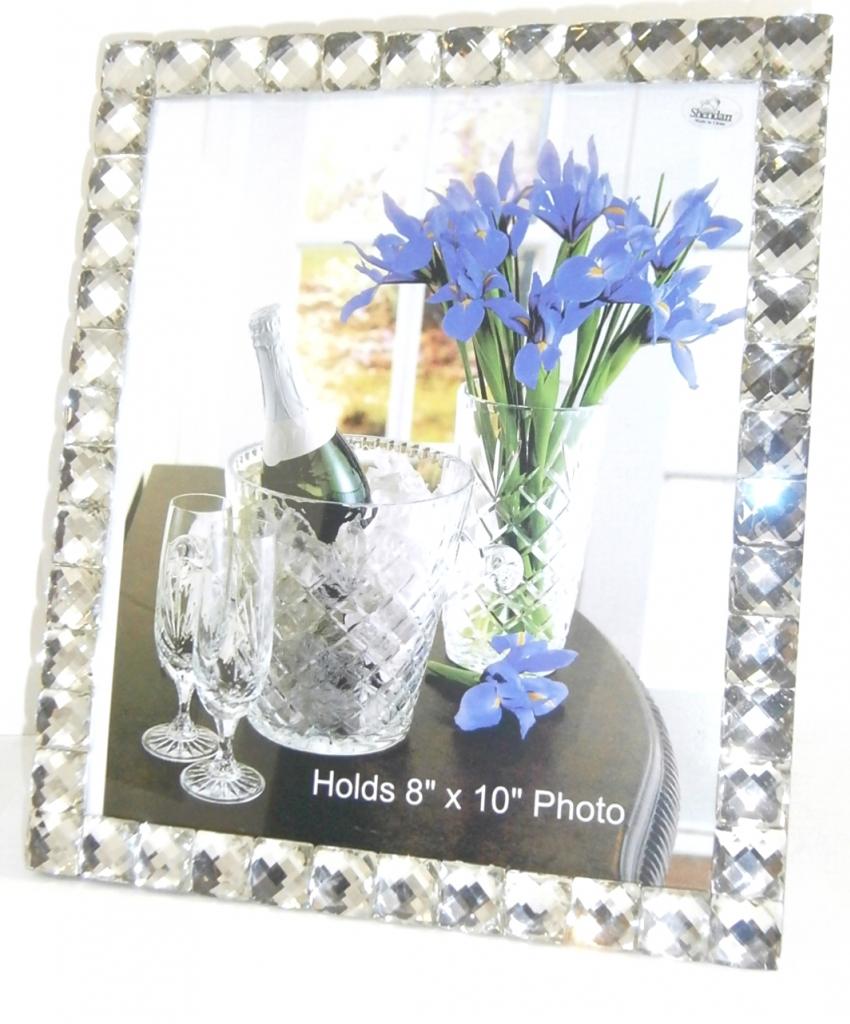 Clear Crystal Jeweled 8x10" Glass Photo Picture Frame w/ Gift Box