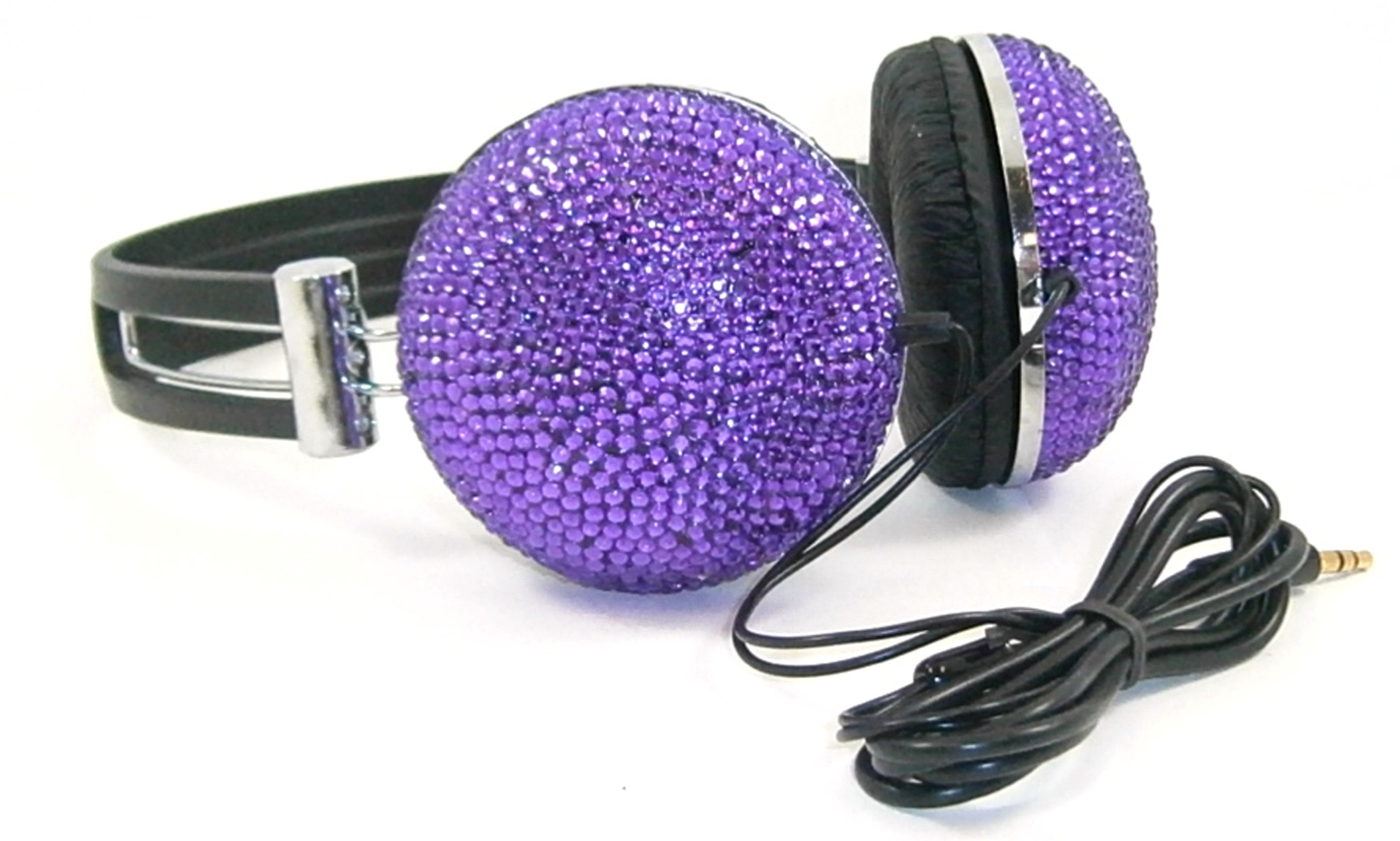 Dark Purple Crystal Rhinestone Bling DJ OverEar Headphones Headset