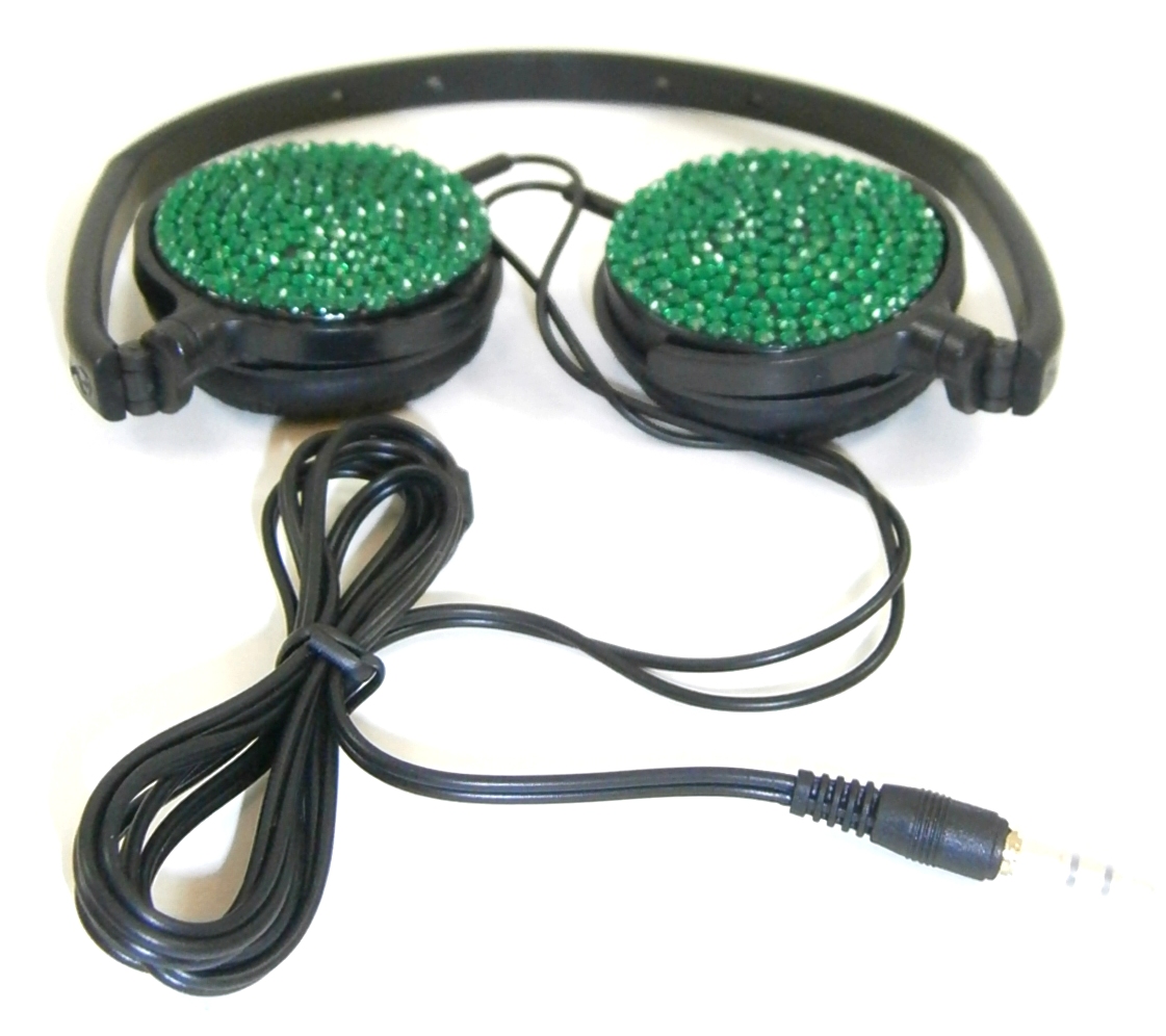 Emerald Green Crystal Rhinestone Lightweight Foldable Swivel Headphones