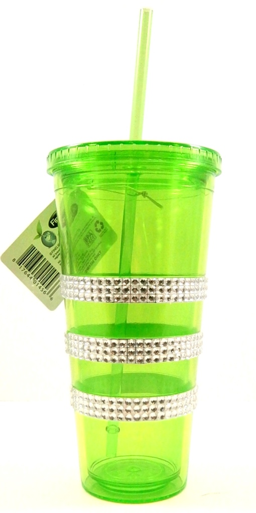 Lime Green Crystal Rhinestone 24 oz Drink Tumbler with Twist Cap and