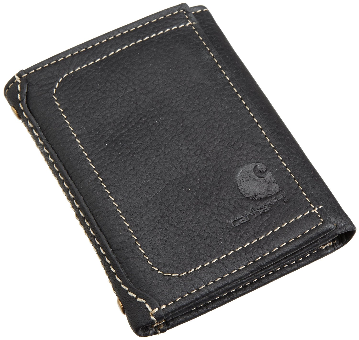 Carhartt Men's Black Pebble Genuine Leather Contrast Stitching Trifold