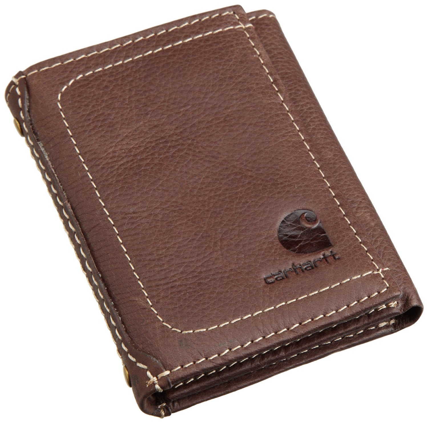 Carhartt Men's Brown Pebble Genuine Leather Contrast Stitching Trifold