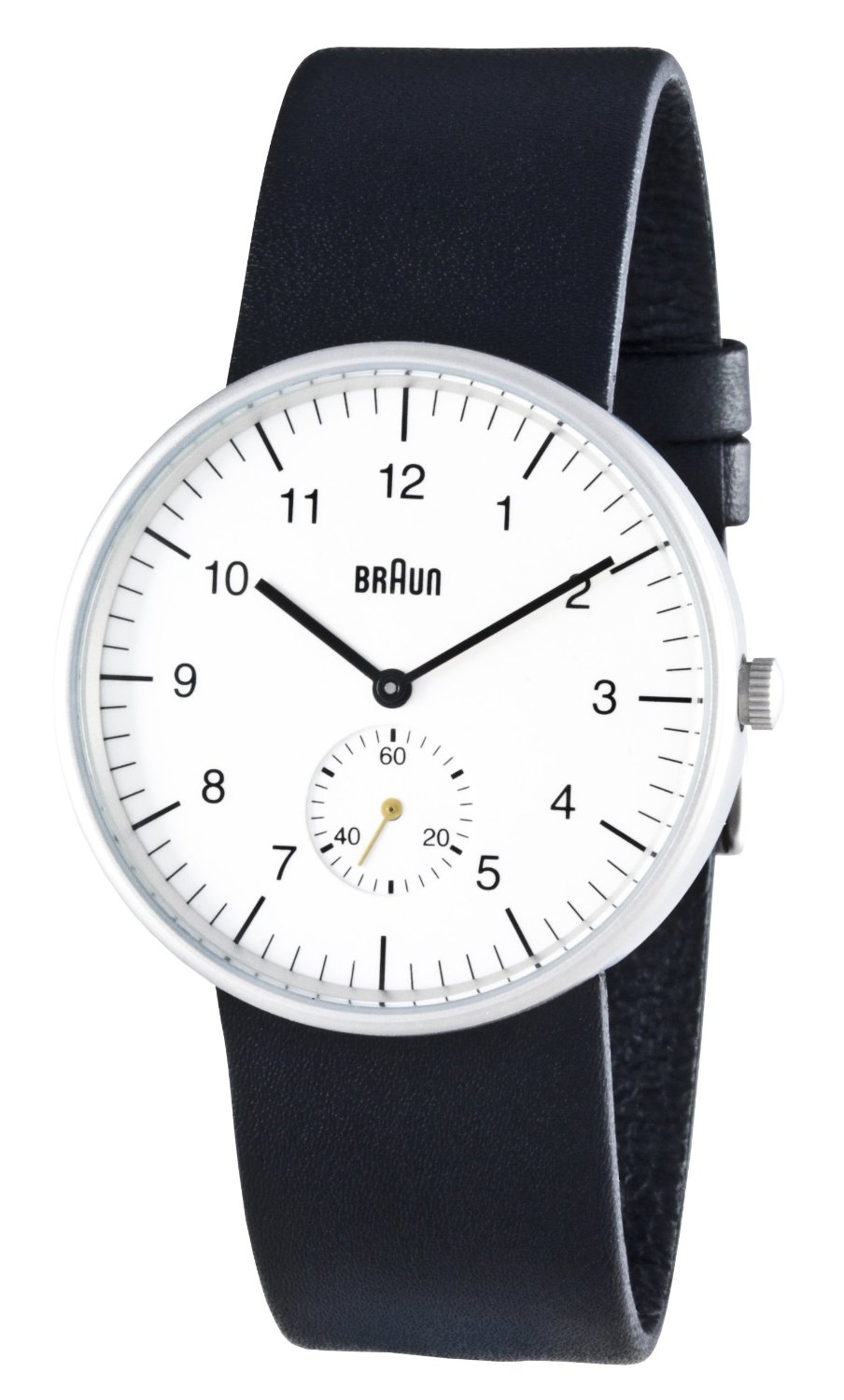 Braun White Face Black Leather Band Waterproof Classic Mens Analog