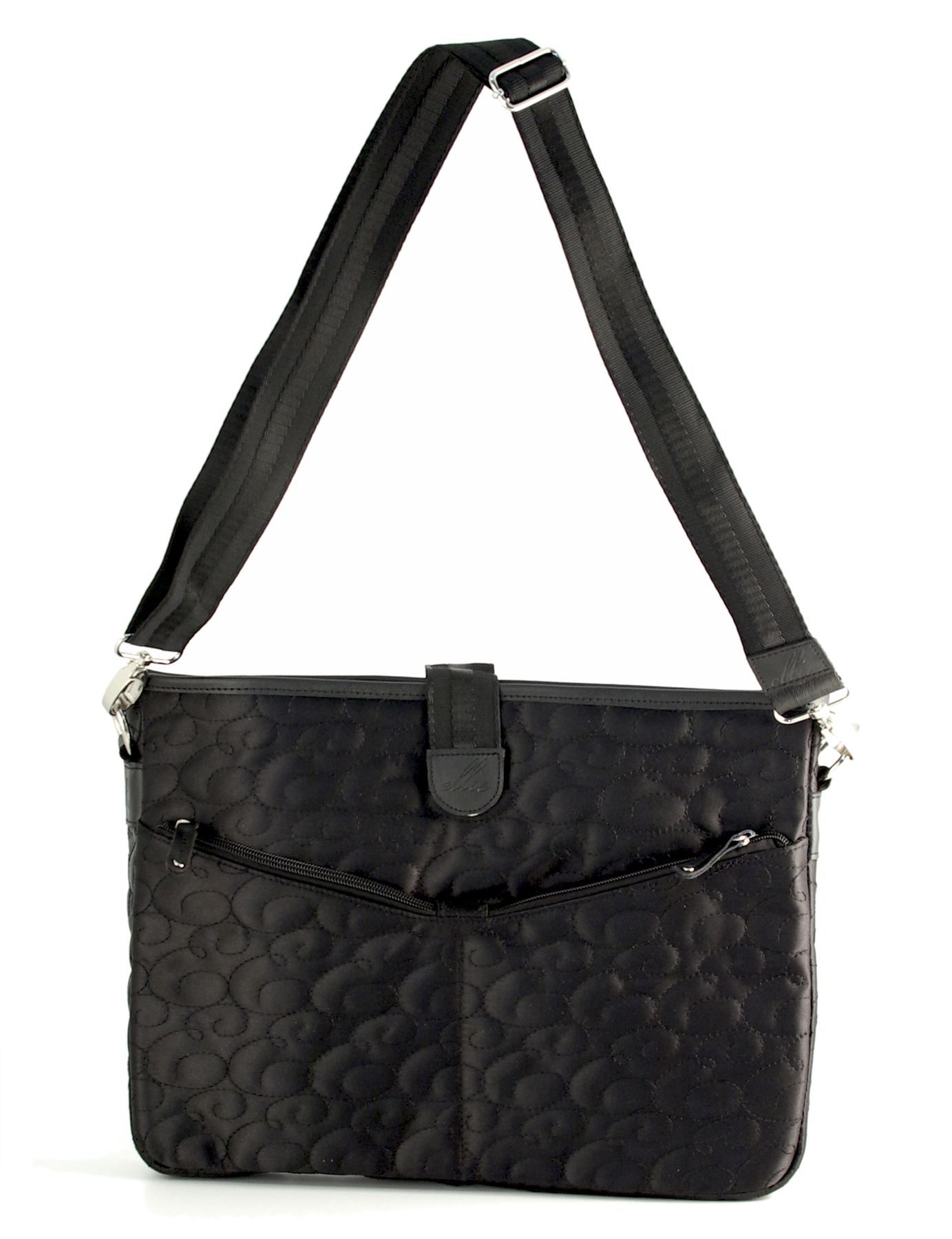 Black Quilted Laptop Bag Shoulder Crossbody Travel Work Briefcase