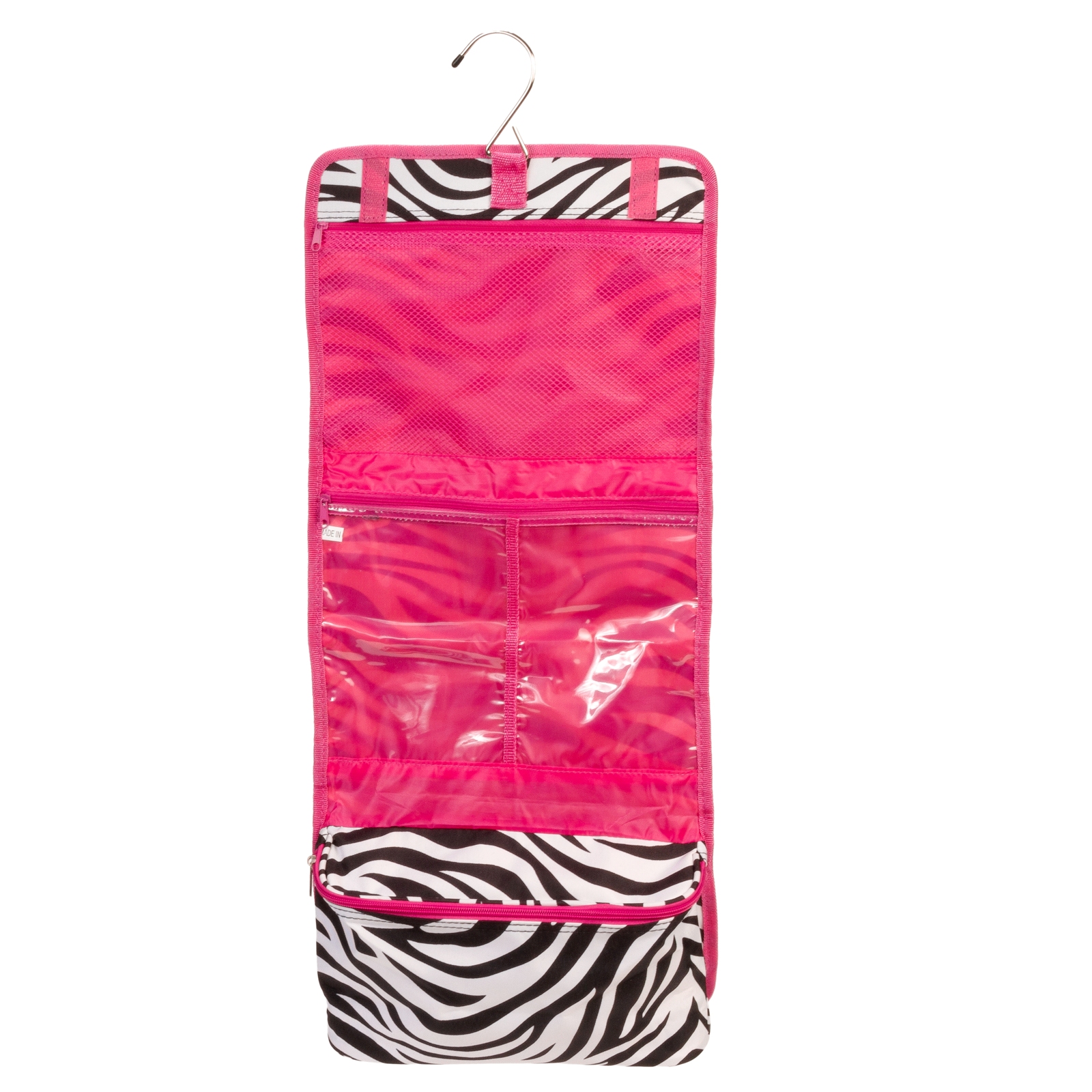 Black Pink Zebra Hanging Travel Makeup Cosmetic Case Accessory