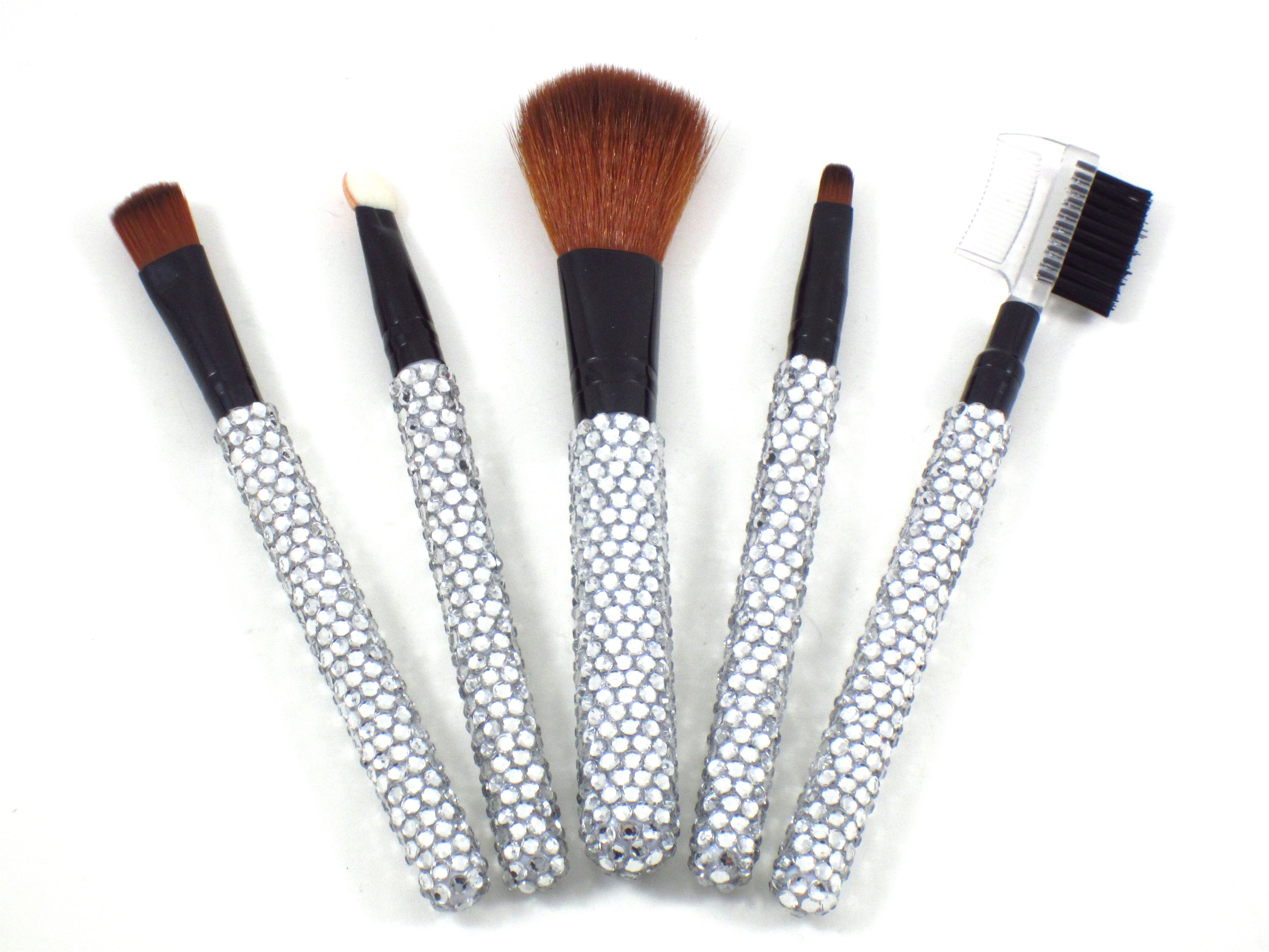 Clear Silver Crystal Rhinestone Bling Embellished Cosmetic Makeup Brush
