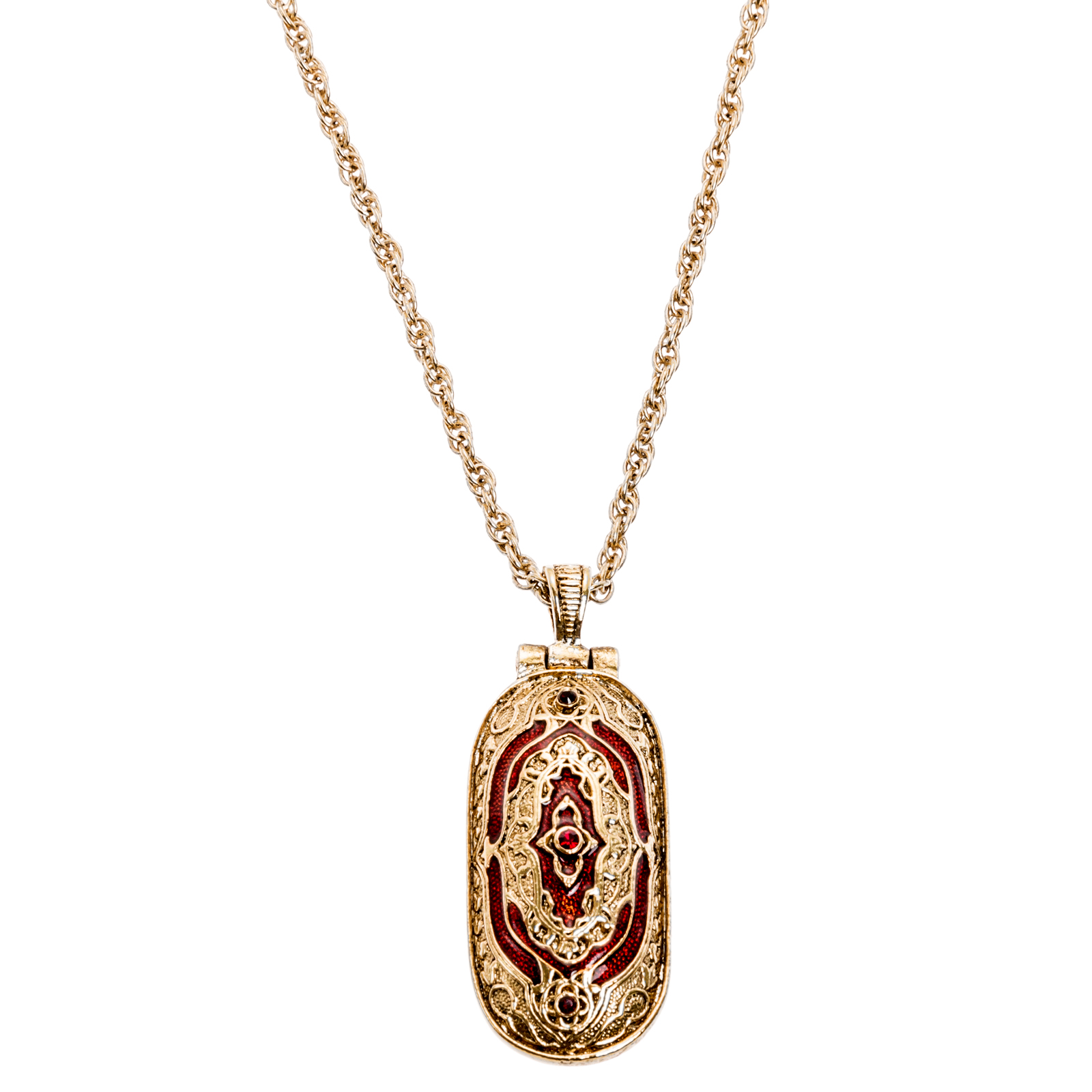 1928 Jewelry Vatican Library Collection Gold Red Locket Necklace w