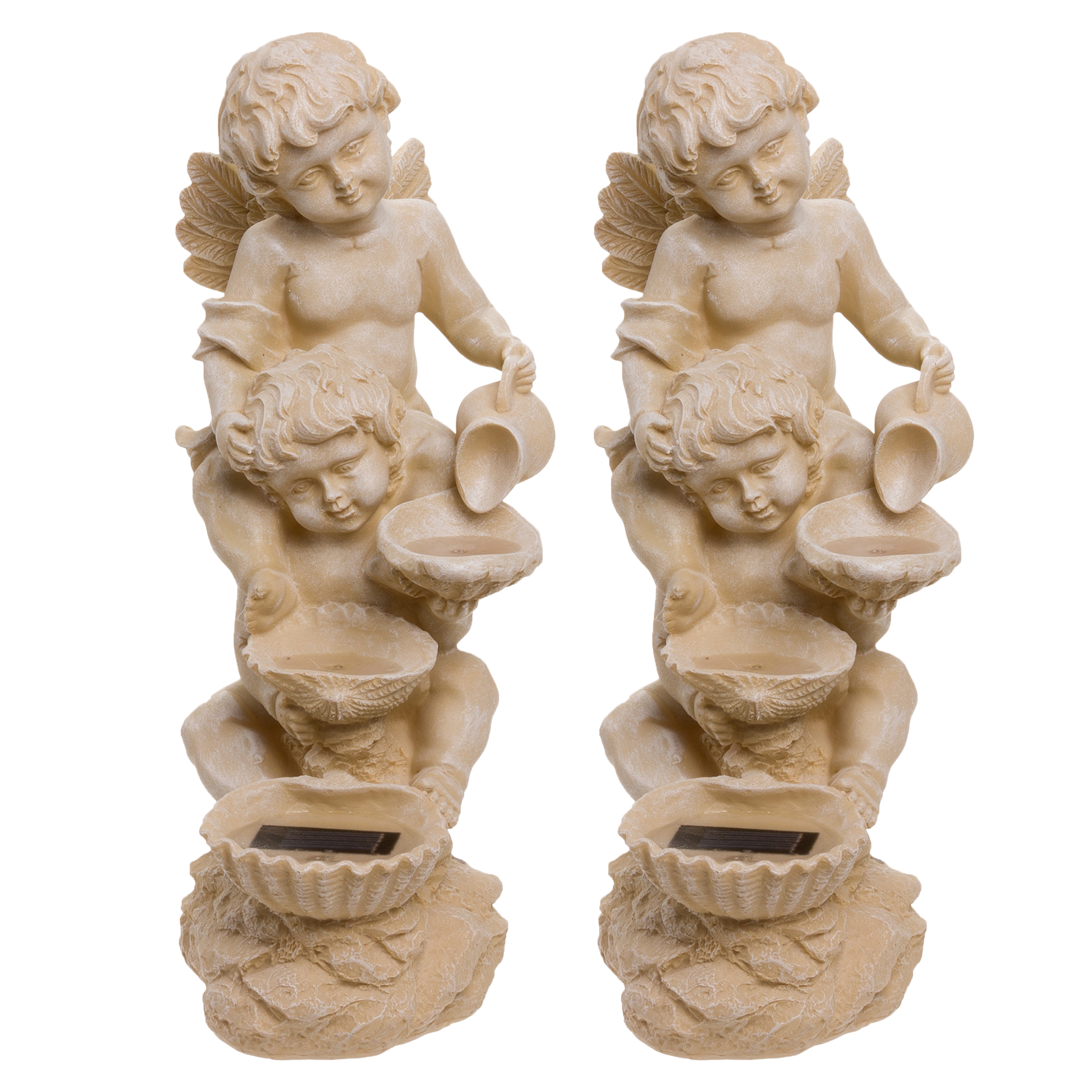 2 Pack Solar Cherub Angel Outdoor Garden Statue Faux Water Fountain