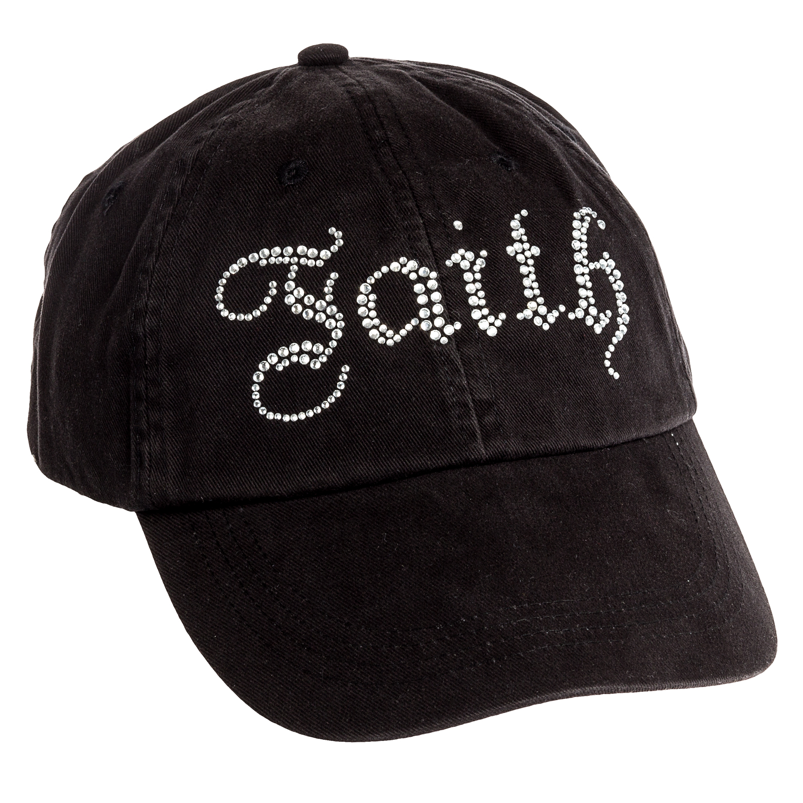 WomensBlackCrystalAdjustableBaseballCapRhinestoneBlingHat