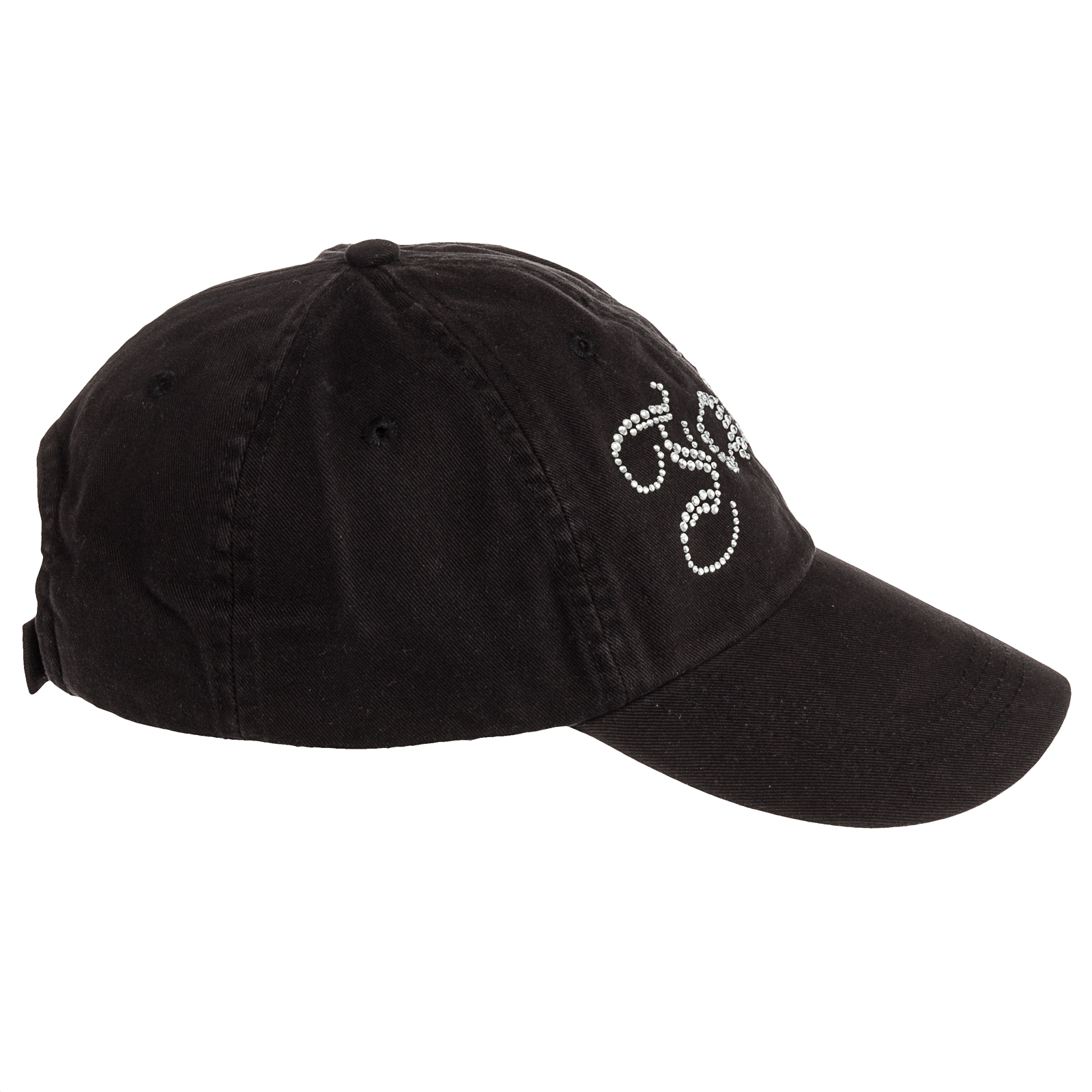 WomensBlackCrystalAdjustableBaseballCapRhinestoneBlingHat