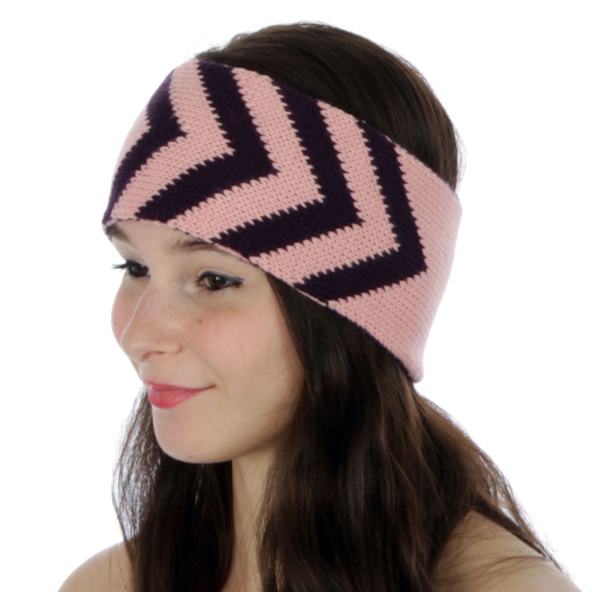 Women Acrylic Knit Chevron Reversible Winter Head Wrap Headband