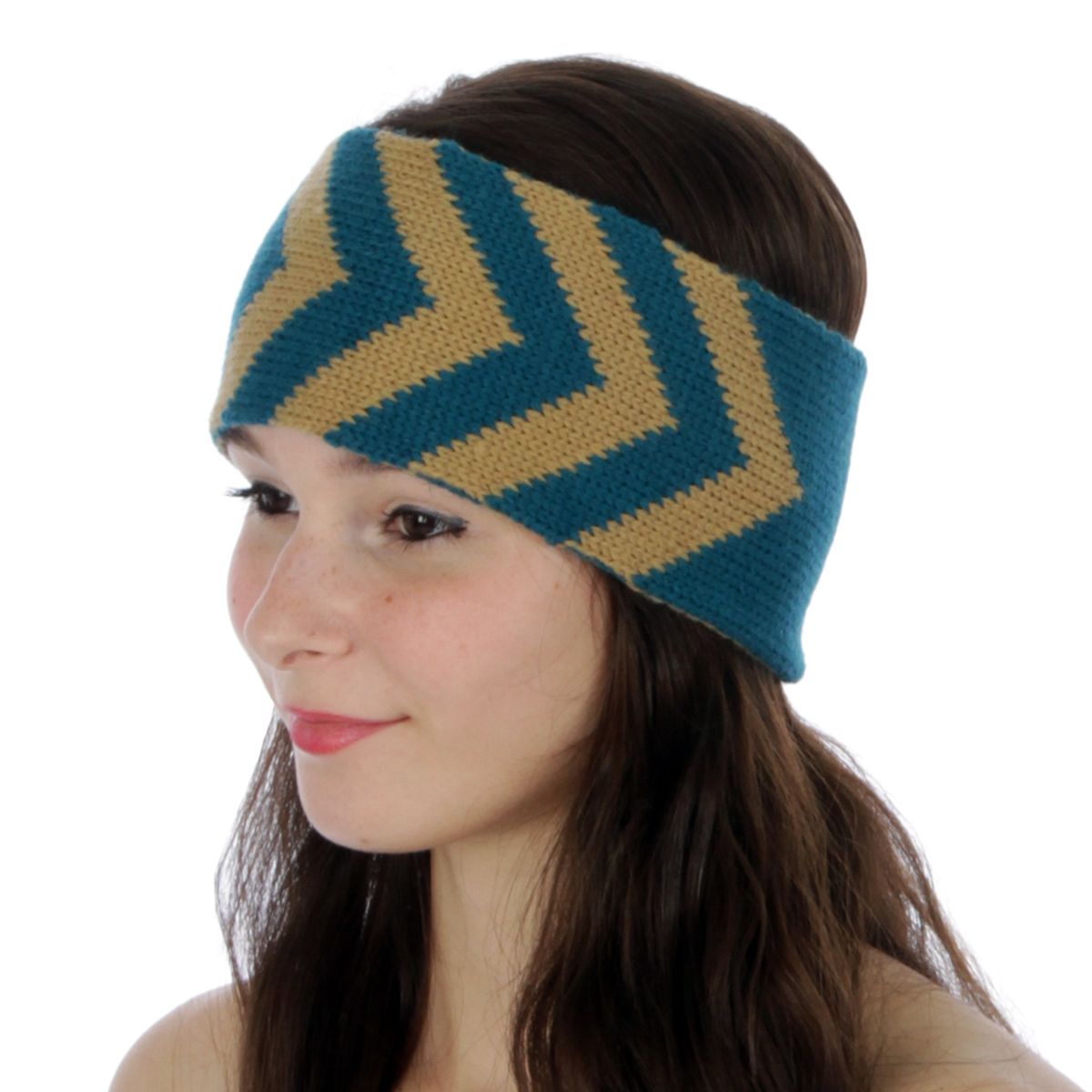Women Acrylic Knit Chevron Reversible Winter Head Wrap Headband