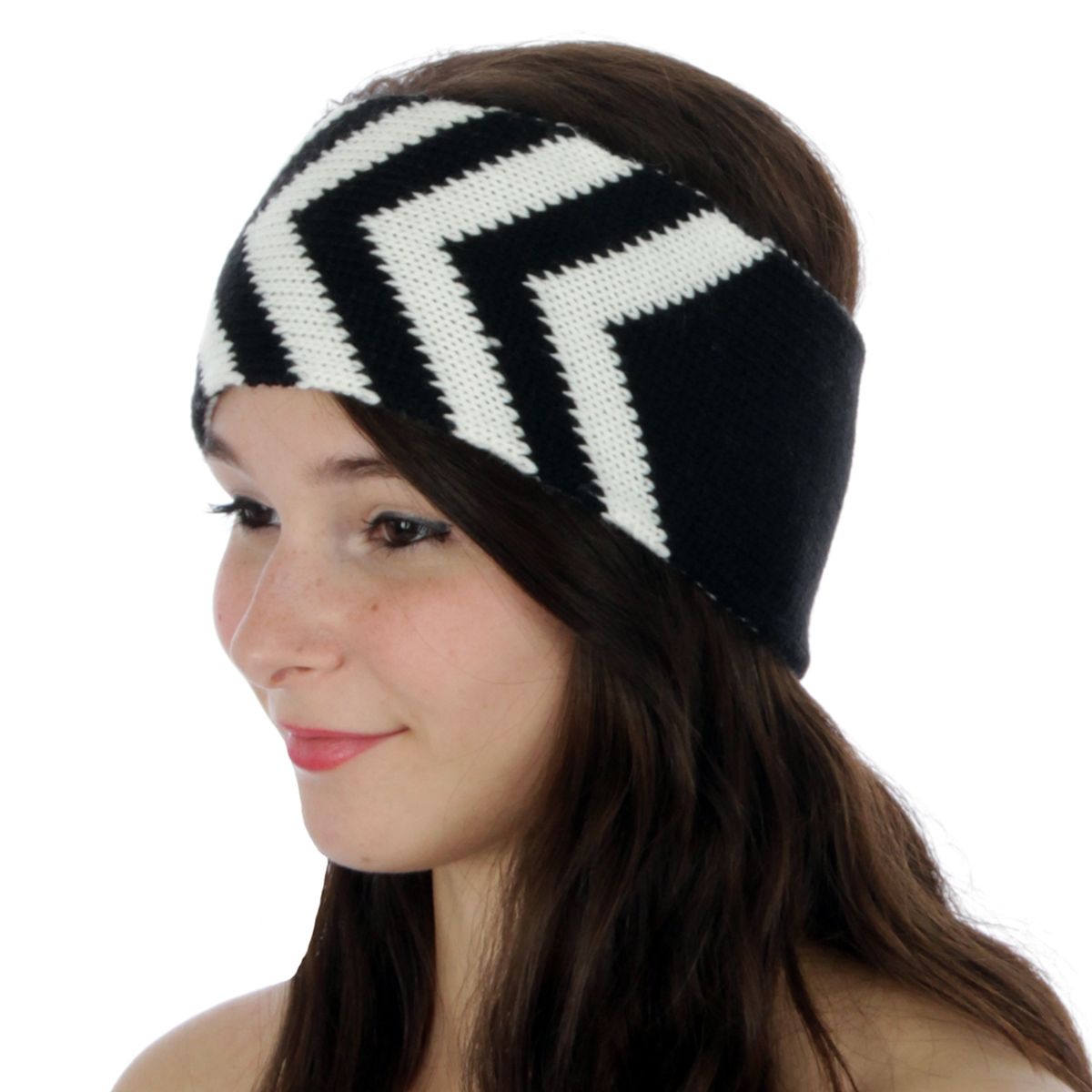 Women Acrylic Knit Chevron Reversible Winter Head Wrap Headband