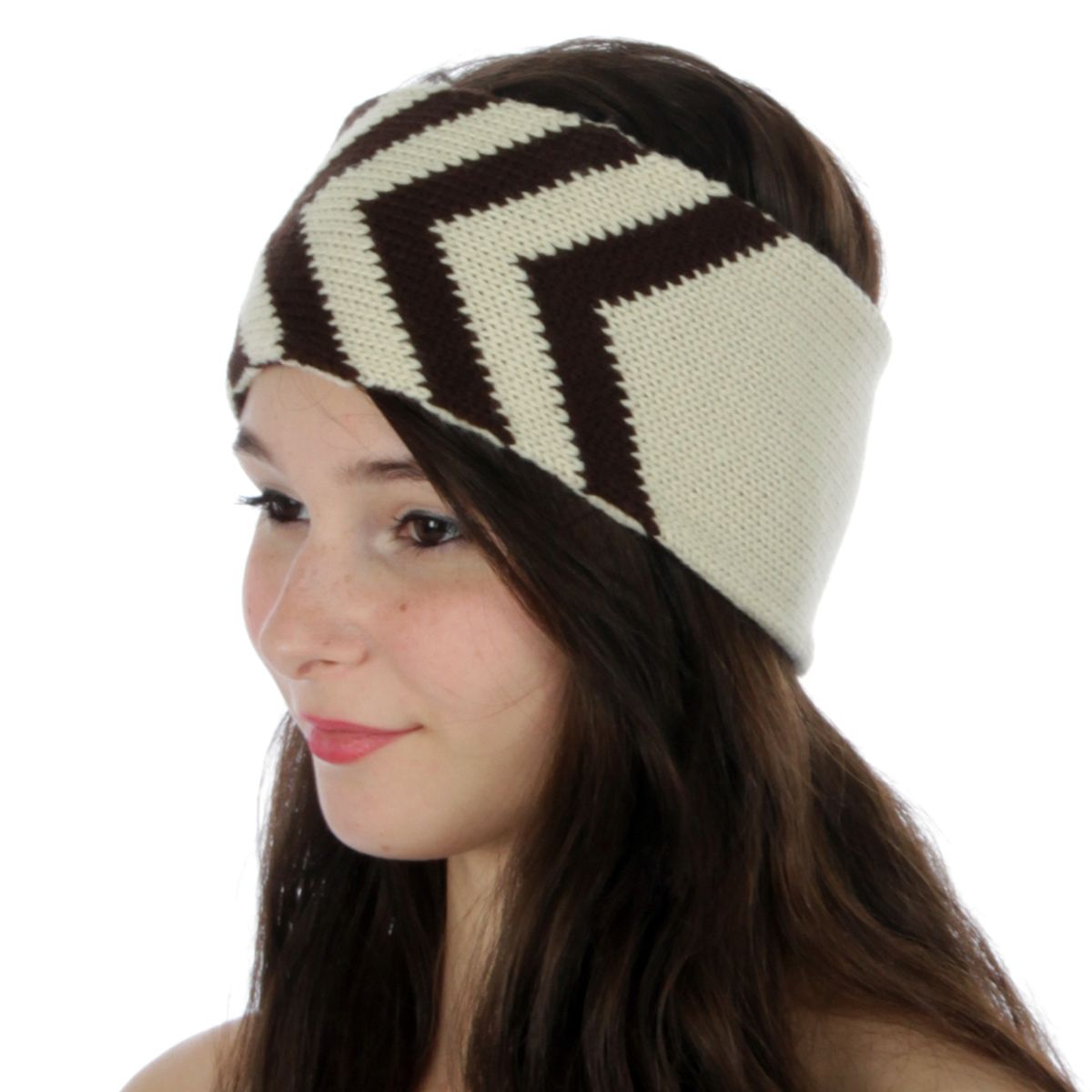 Women Acrylic Knit Chevron Reversible Winter Head Wrap Headband