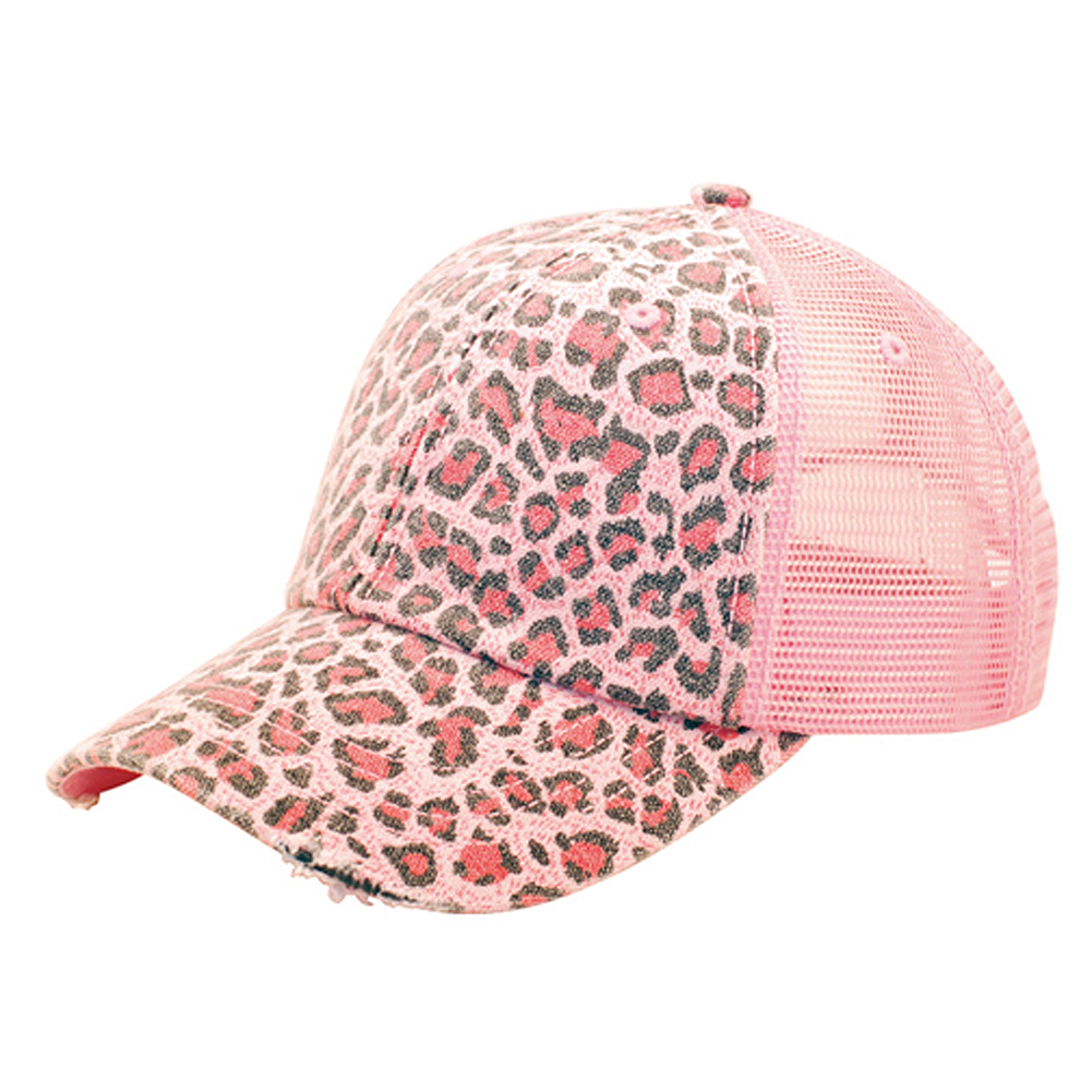 MG Mega Cap Ladies Leopard Print Mesh Cotton Snap Back Baseball Hat Cap