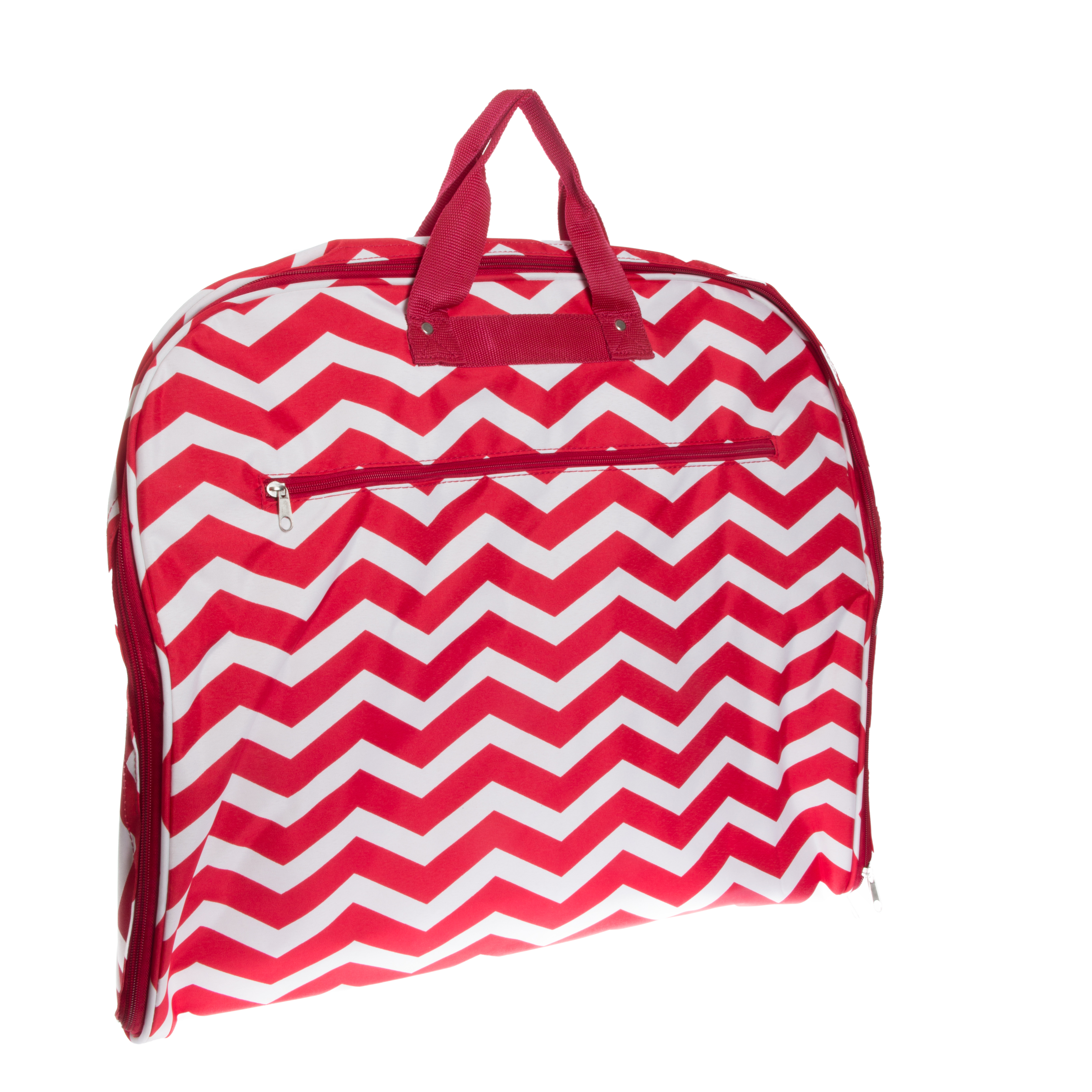 Women's Red White Chevron Print Hanging Garment Travel Folding Bag