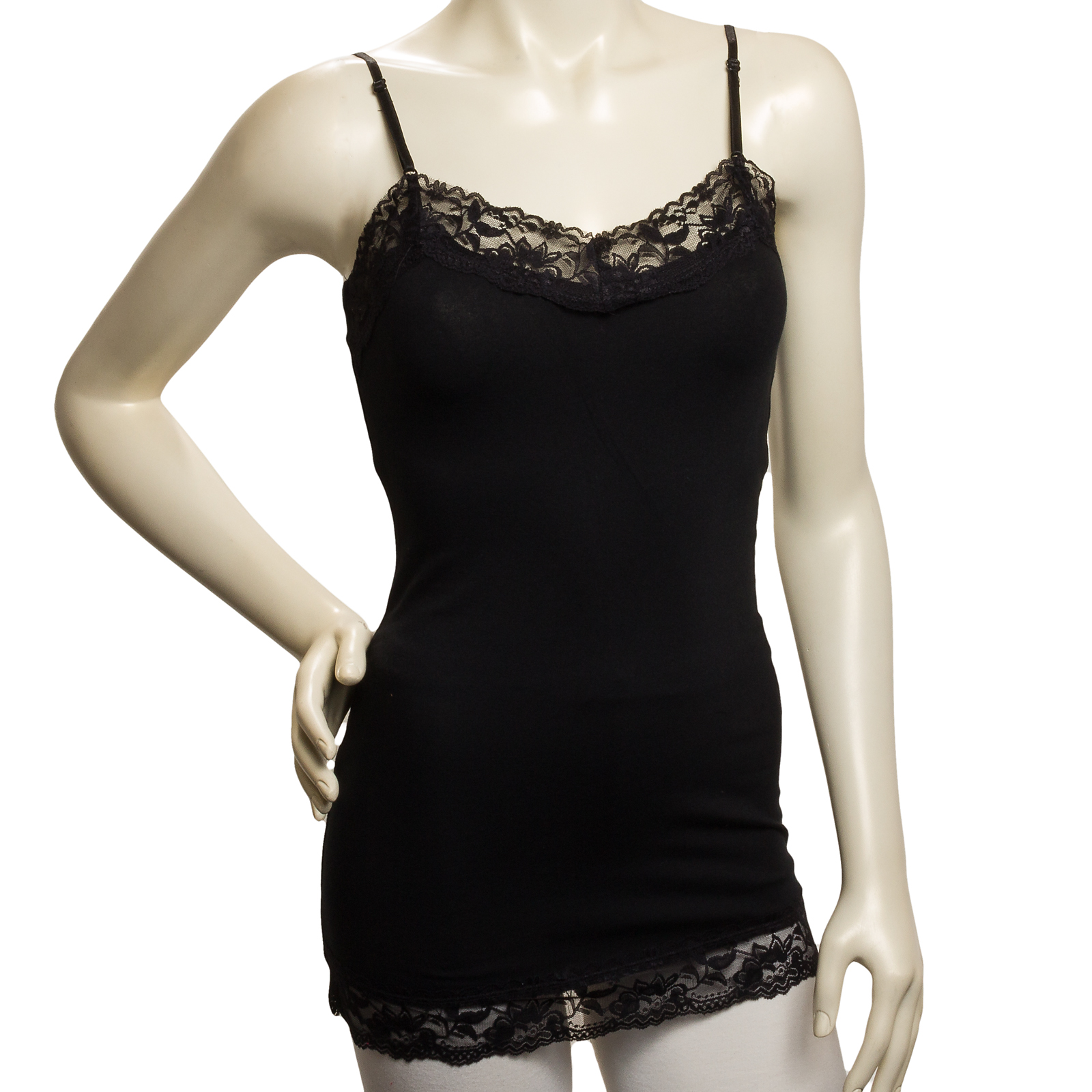 ZenanaWomensSheerLaceTrimSpaghettiStrapTankTopCamisole