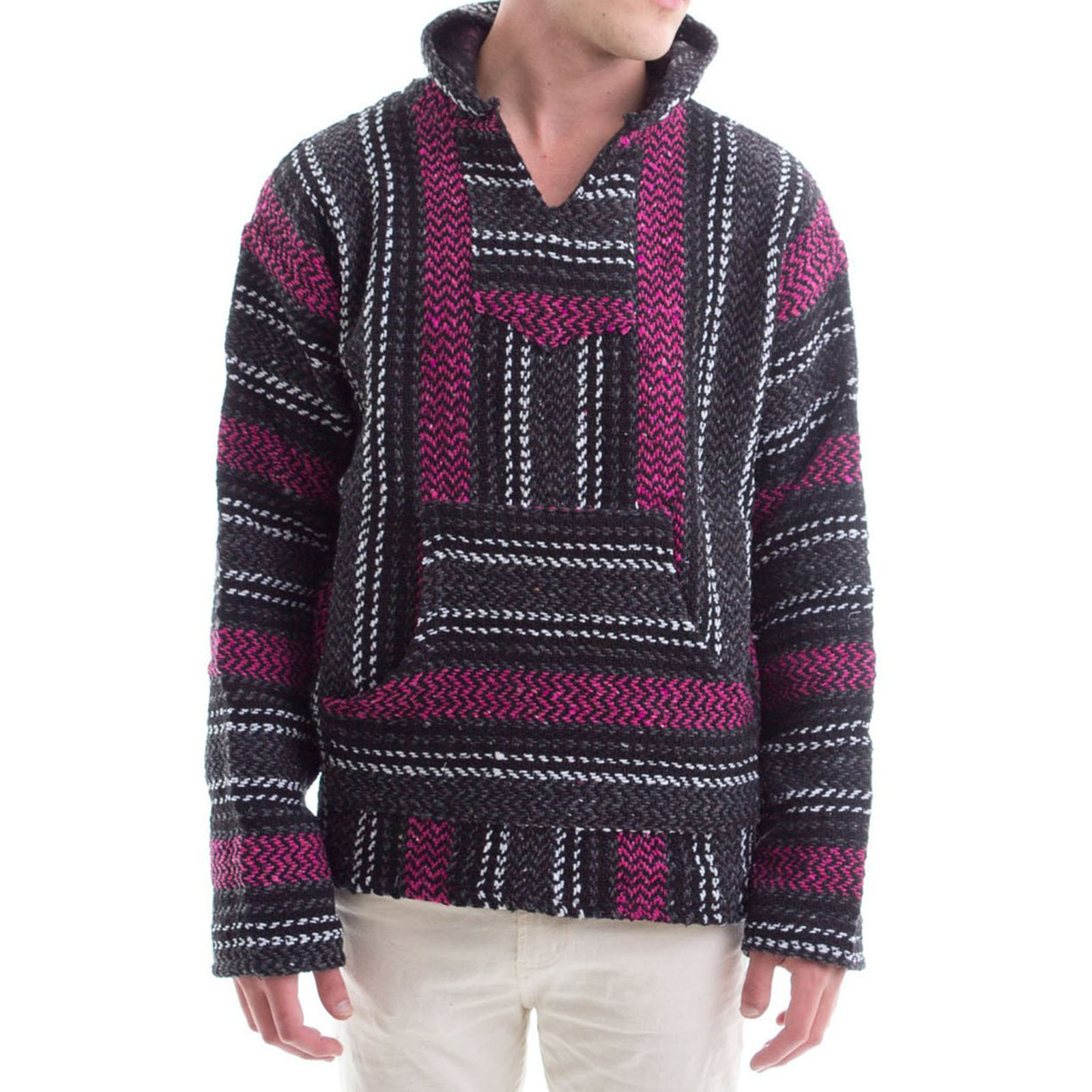 BajaJoeStripedWovenJacketCoatPonchoJamaicanJergaHoodieNEW