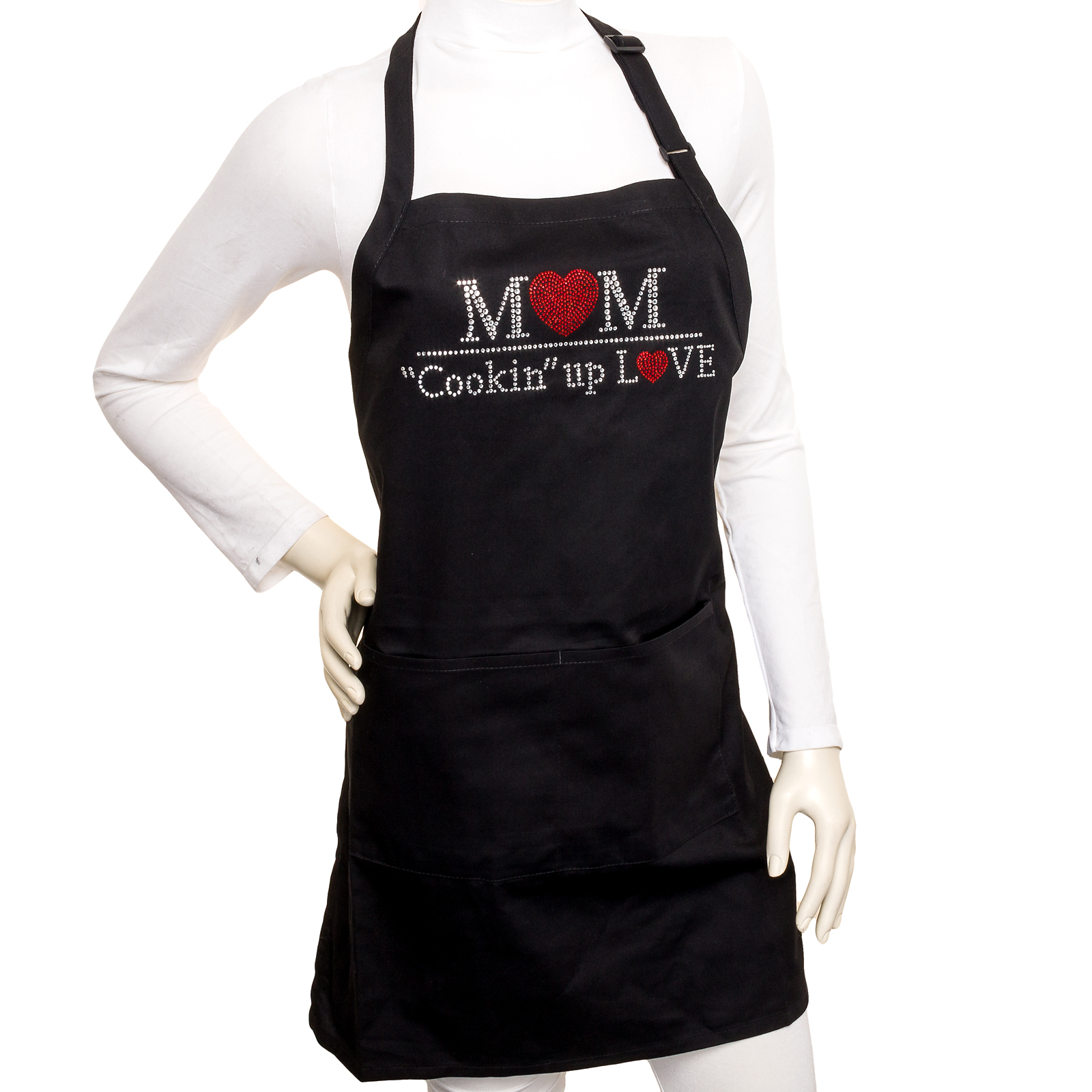 WomensBlackCrystalBlingKitchenCookingApron