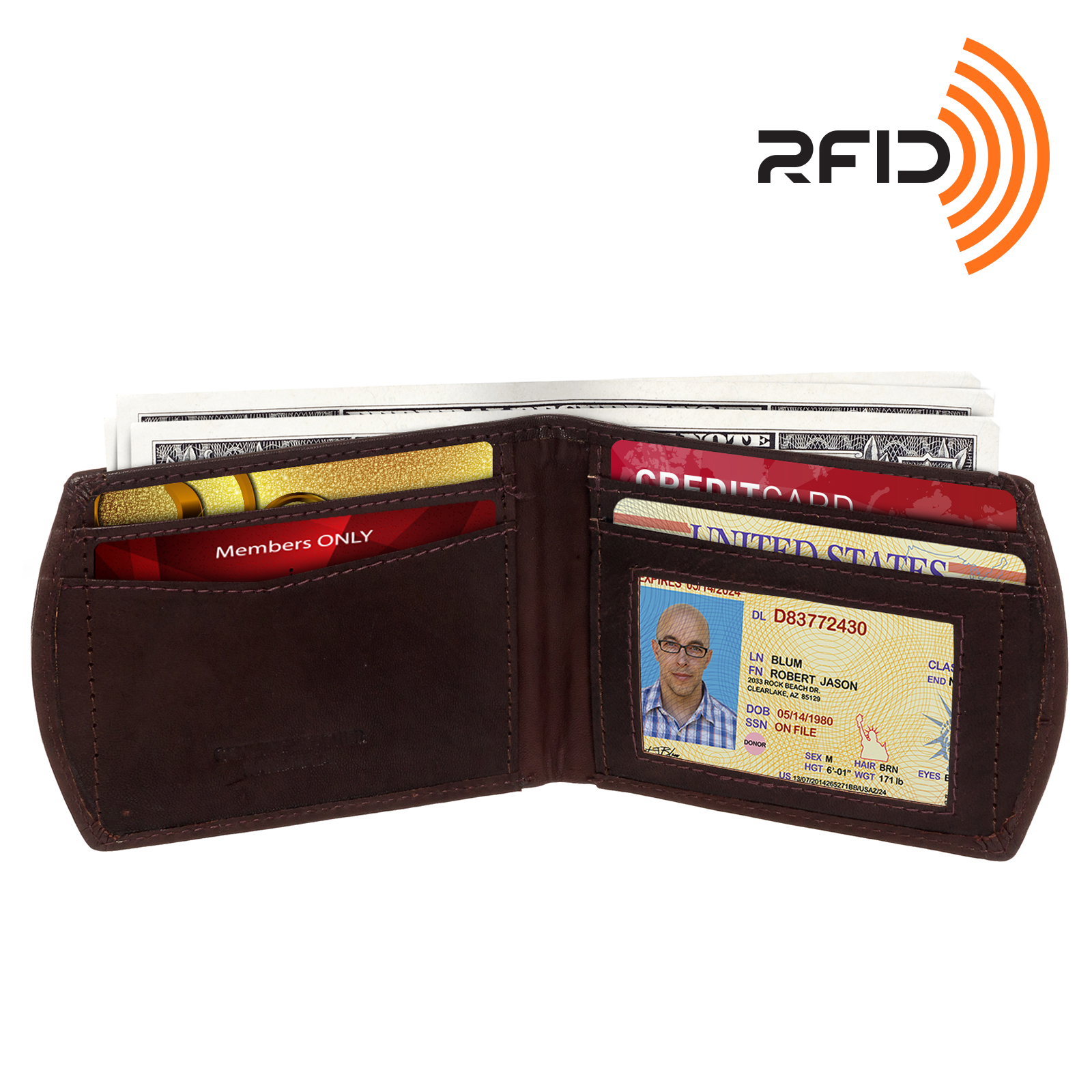 Ross Michaels Mens Genuine Leather Slim Front Pocket RFID Bifold Wallet