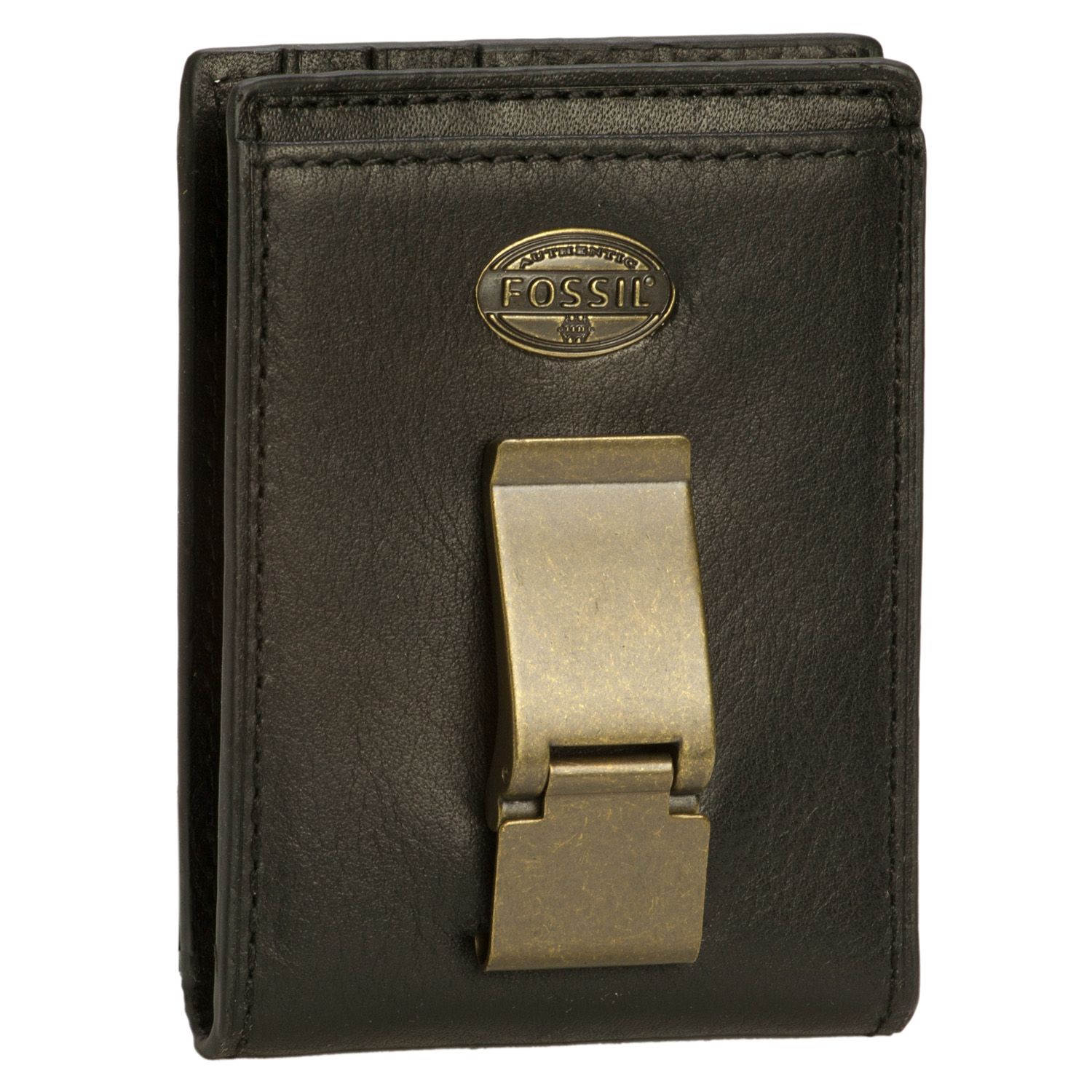 Fossl Mens Leather B-Fold Wallet Money Clp - Black