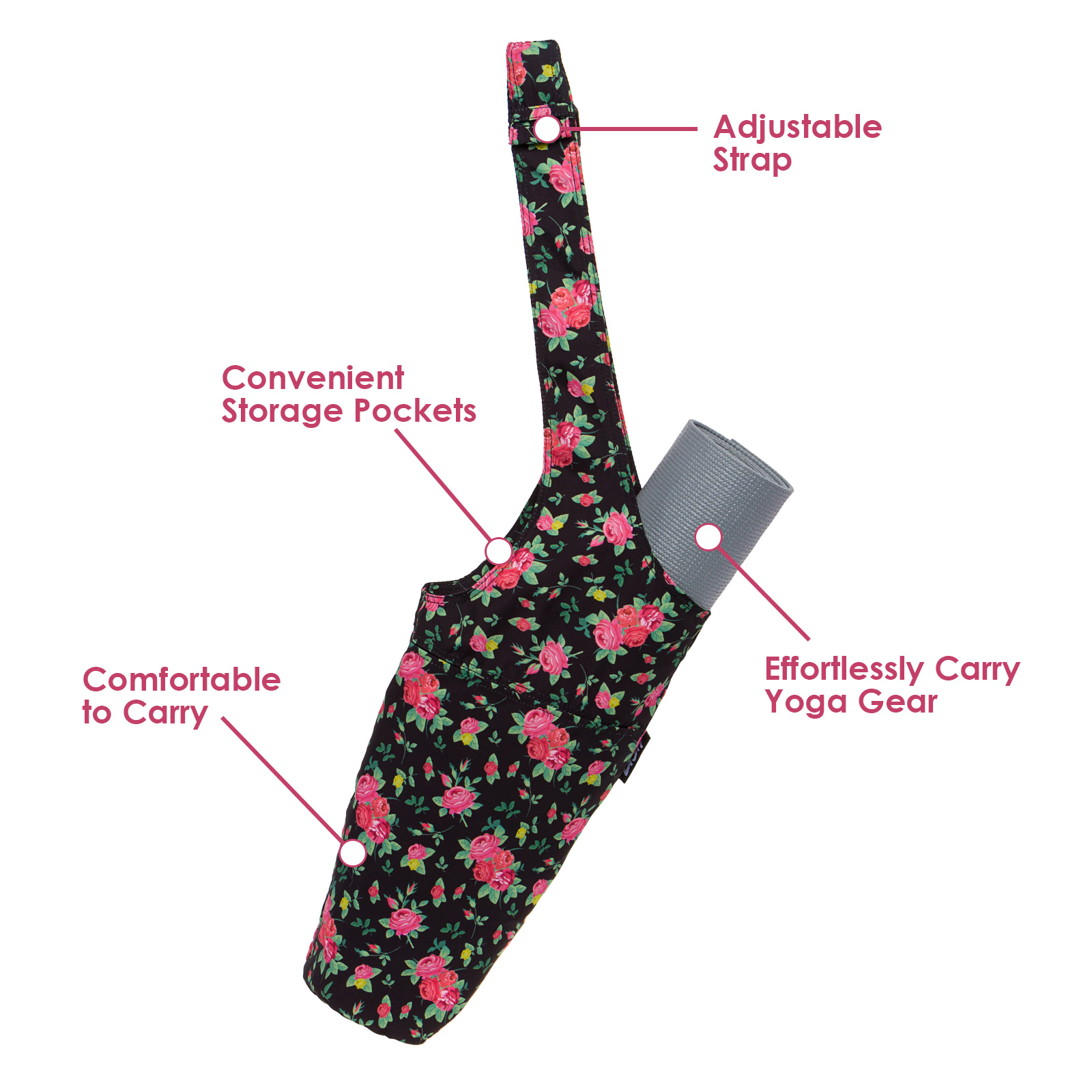 Exercise Mat Carry Bag w/Adjustable Strap and Storage Pockets LISH